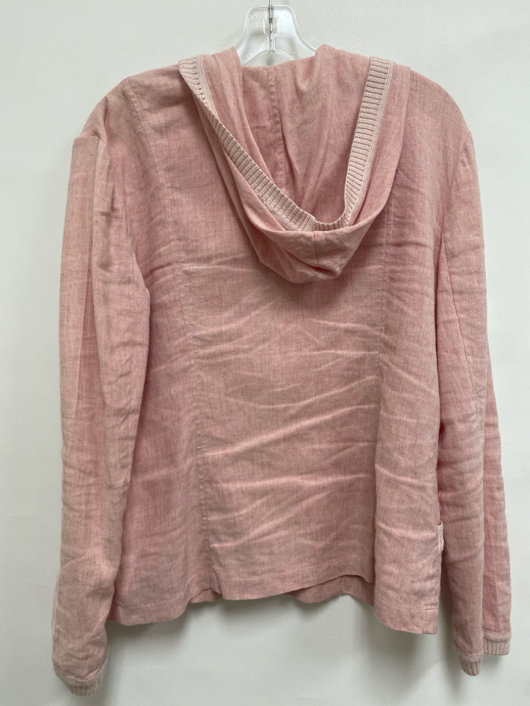 ST. JOHN Size M Dusty Pink Hooded Zip Down Linen Blend Ladies Top