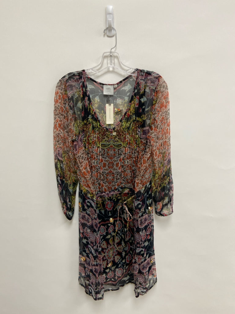 NWT HD in Paris Size S Black/Cream Orange/Multi Assorted Print Ladies Dress