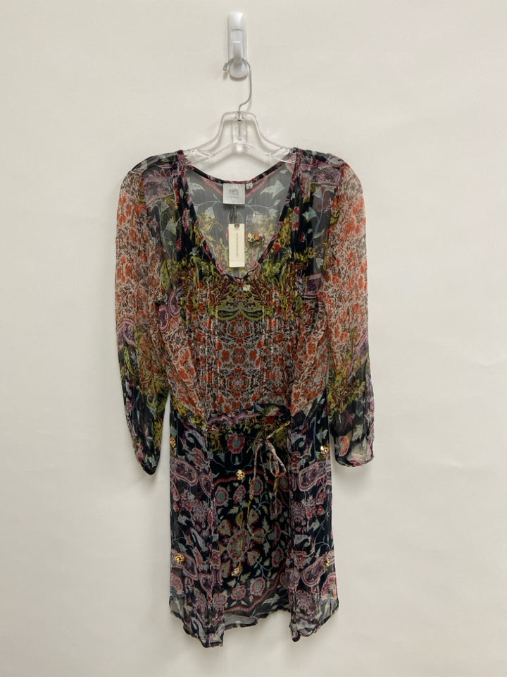 NWT HD in Paris Size S Black/Cream Orange/Multi Assorted Print Ladies Dress