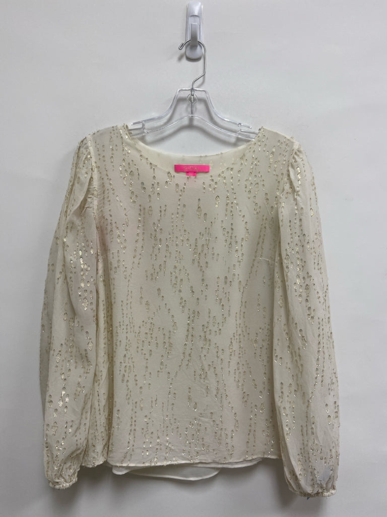 LILLY PULITZER Size L Cream Gold Sparkle Silk Ladies Top