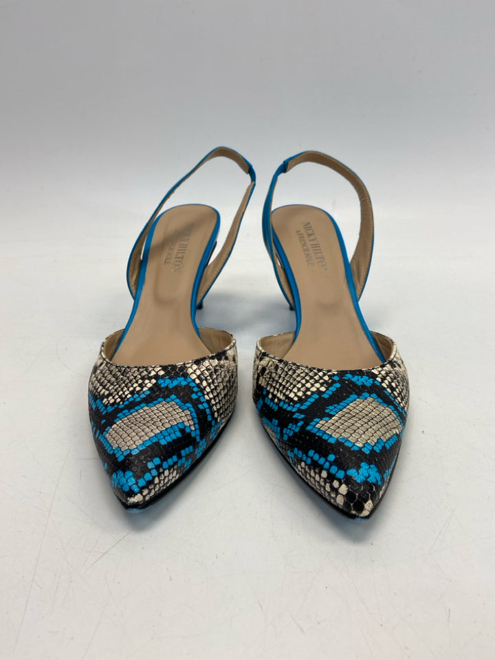 Size 9 Turquoise Black/Cream Snakeprint Heels