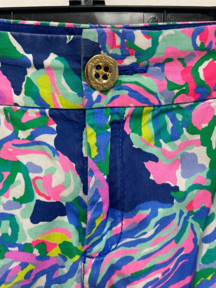 LILLY PULITZER Size 8 Navy/Green Pink/White Abstract Ladies Shorts