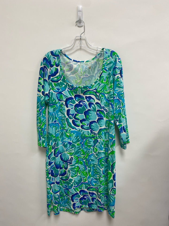 LILLY PULITZER Size L Blue/Green White Cotton Ladies Dress