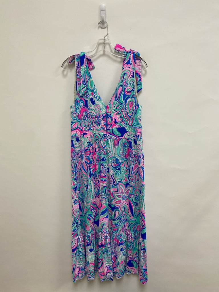 LILLY PULITZER Size 12 Aqua/Pink White/Blue Maxi Ladies Dress