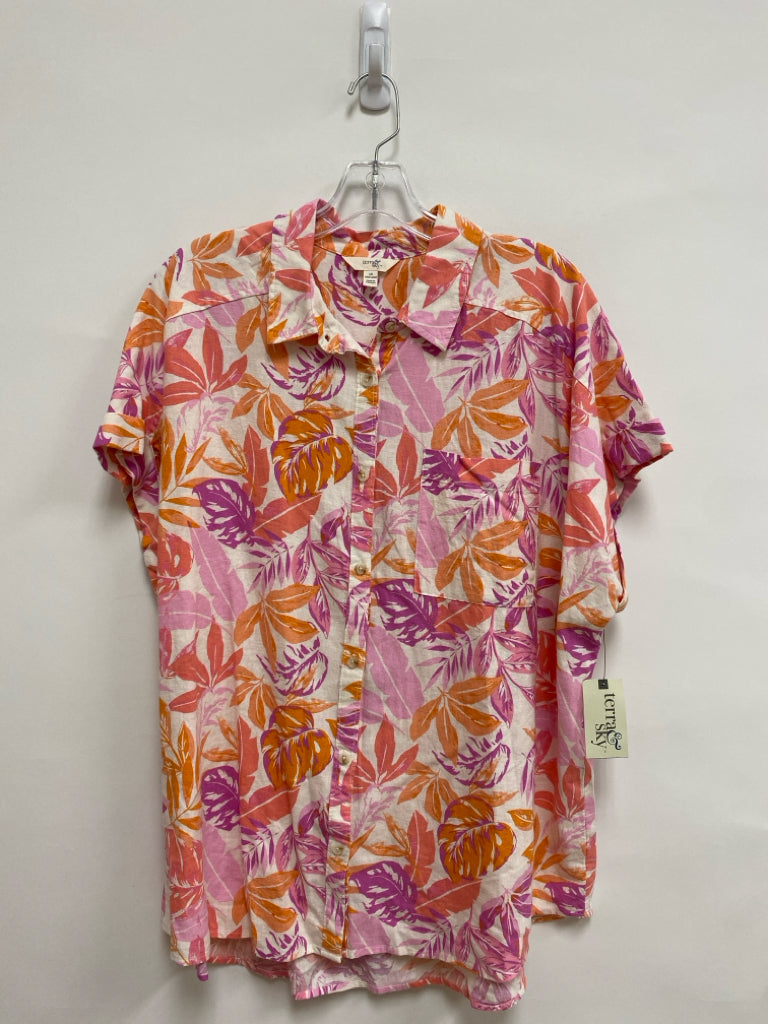 NWT terra &amp; sky  SIZE  1X White/Pink Coral/Orange Leaves Plus Size Top