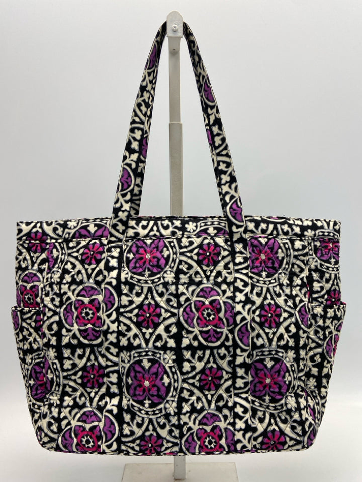 NWT Vera Bradley Cream/Black Purple Print Fabric Tote Bag