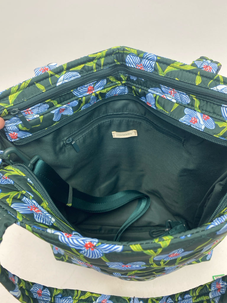 NWT Vera Bradley Dark Green Blue Flower(s) Nylon Tote Bag