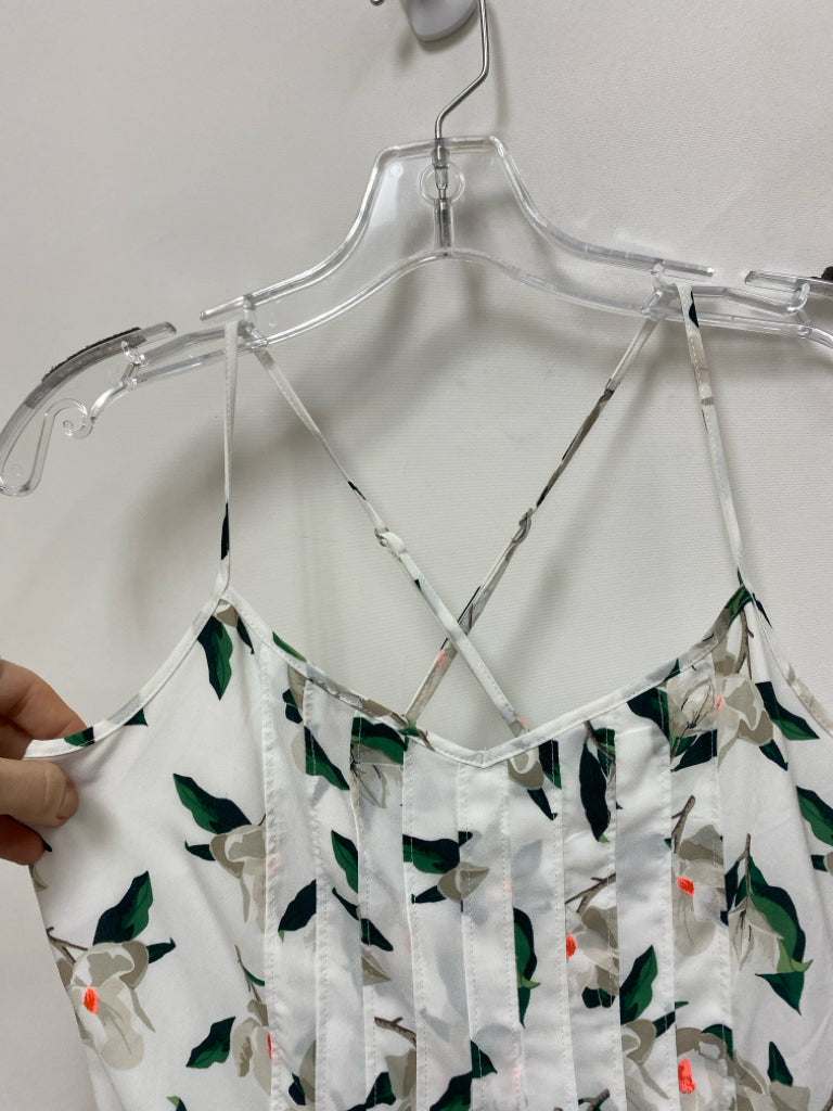 Banana Republic Size 2 White Green/Coral Flowers Sleeveless Ladies Dress