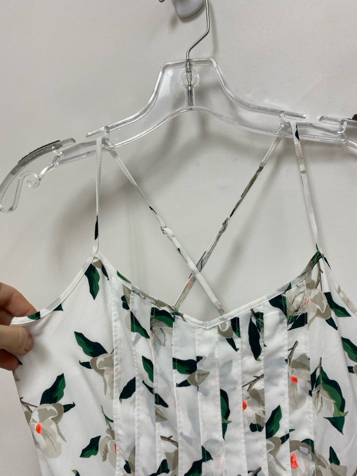 Banana Republic Size 2 White Green/Coral Flowers Sleeveless Ladies Dress