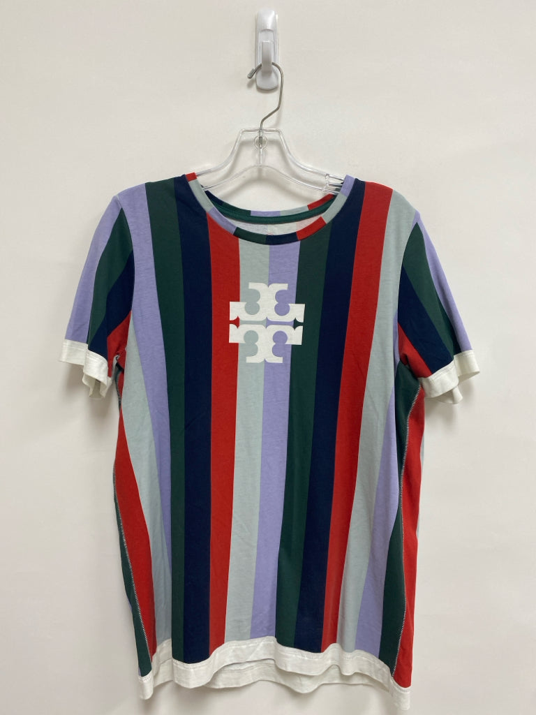 Tory Burch Size L Red/Blue Navy/Multi Striped Ladies Top
