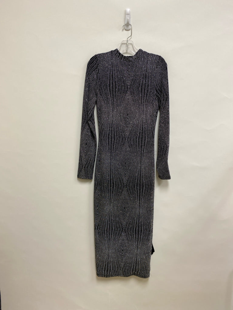 Size L Black Silver/White Lines Long Sleeve Ladies Dress