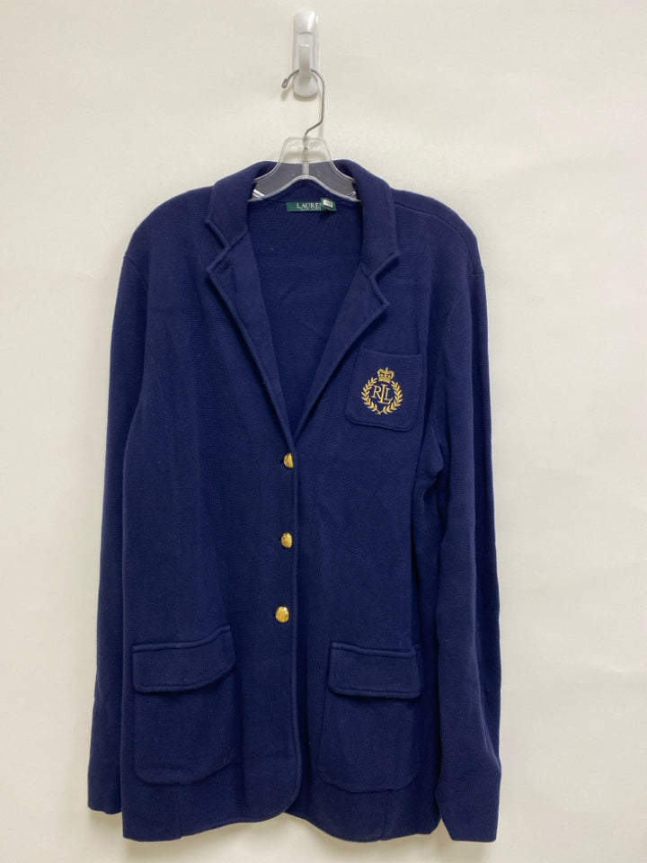 Lauren Ralph Lauren Size XL Navy Gold Crest Cardigan Ladies Sweater