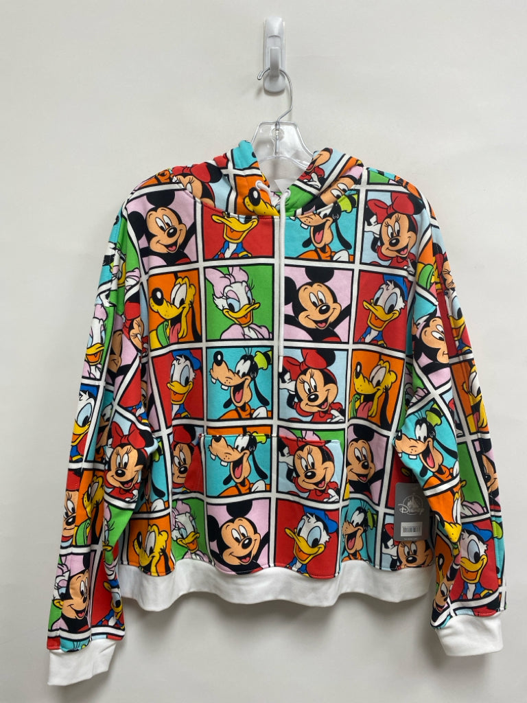 NWT Disney Size 1X White Multi Color Mickey/Friends Hooded Plus Size Sweatshirt