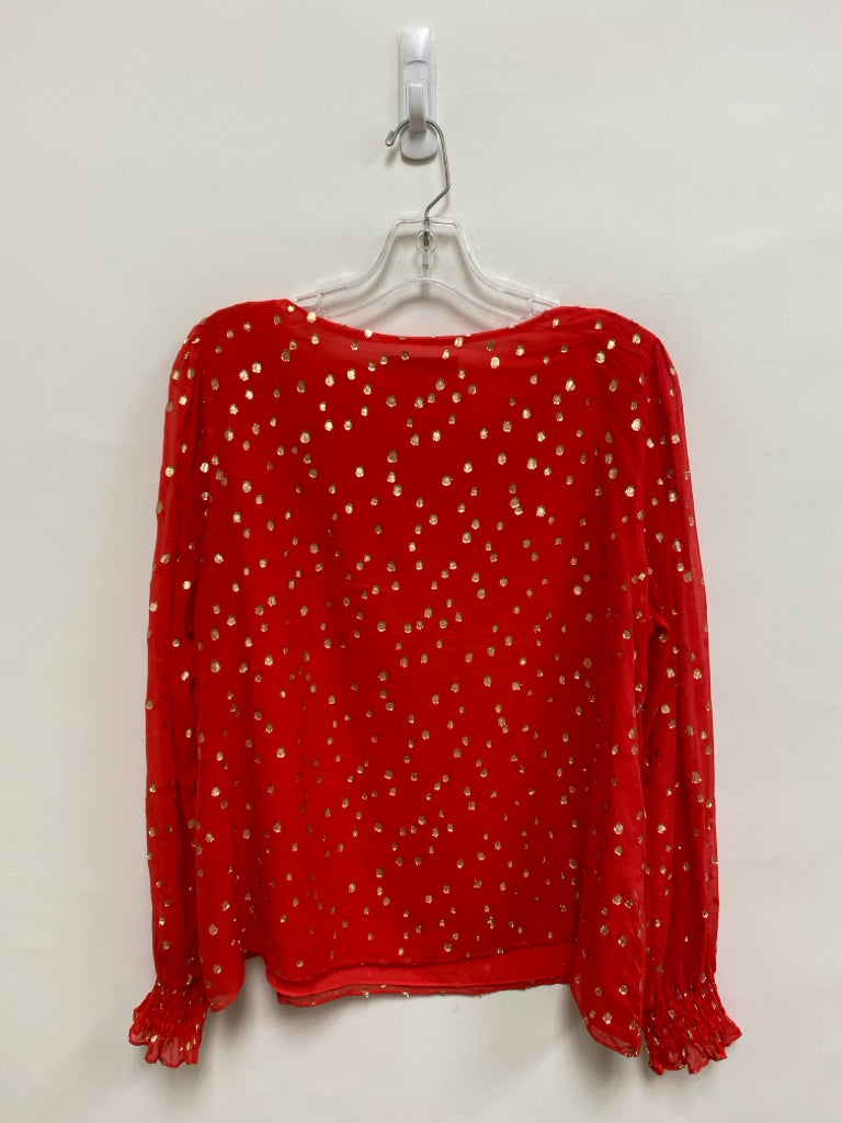 LILLY PULITZER Size L Red/Gold Polka Dot Silk Ladies Top