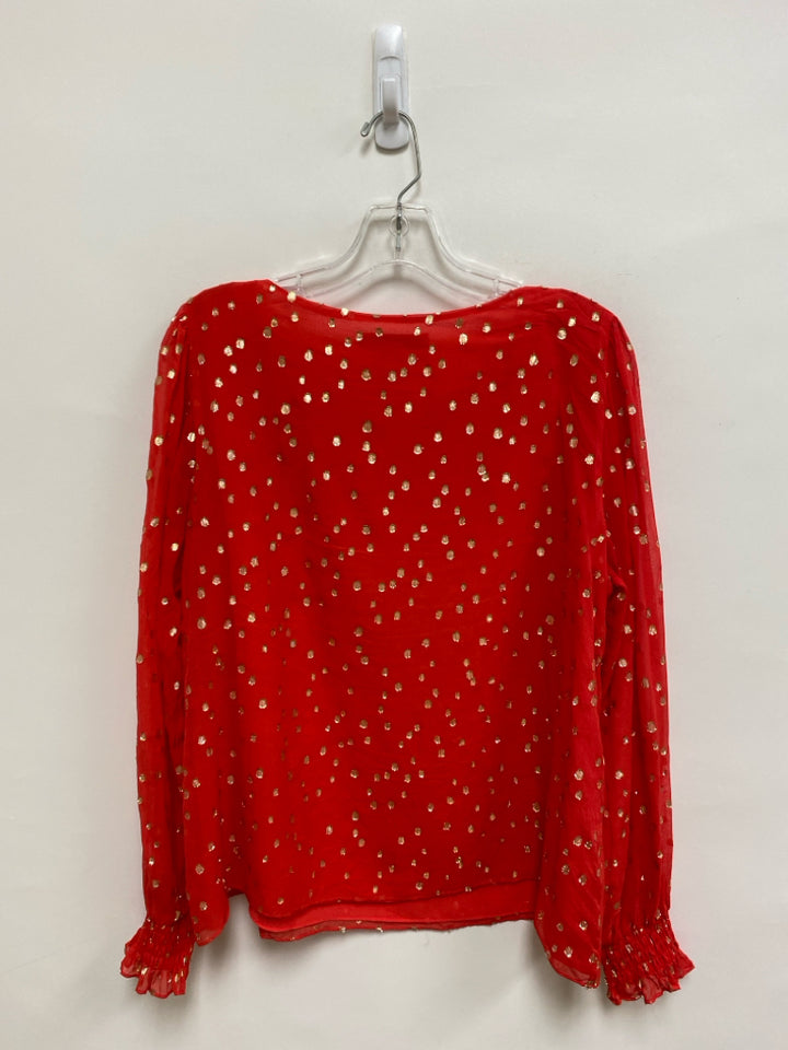LILLY PULITZER Size L Red/Gold Polka Dot Silk Ladies Top