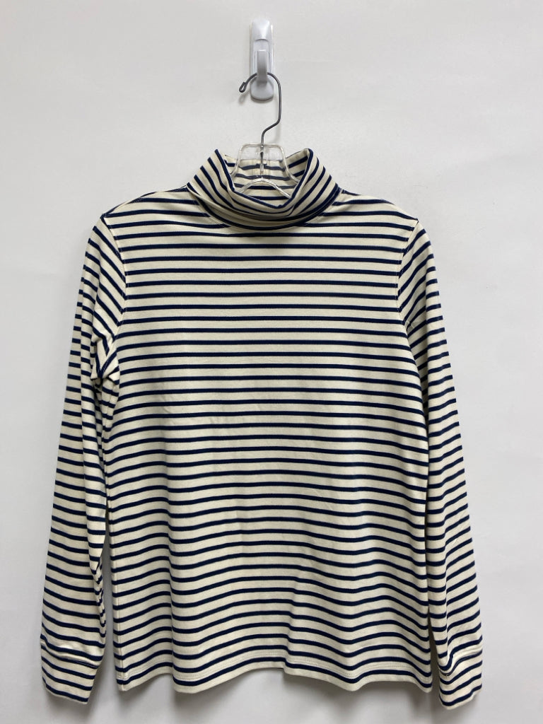 L L Bean Size S Cream Navy Striped Turtleneck Ladies Top