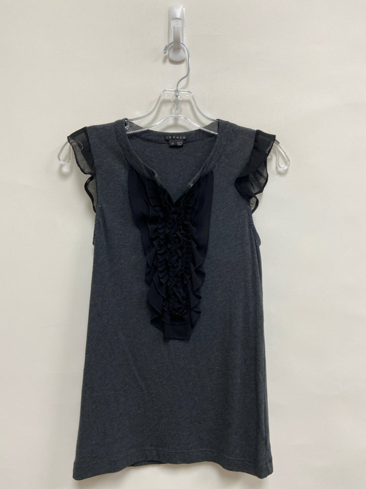 Theory Size P Charcoal Black Ruffles Sleeveless Petite Top