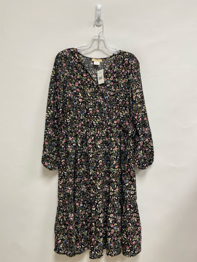 NWT Size S Black/Green Pink/Blue Flowers Wrap Ladies Dress