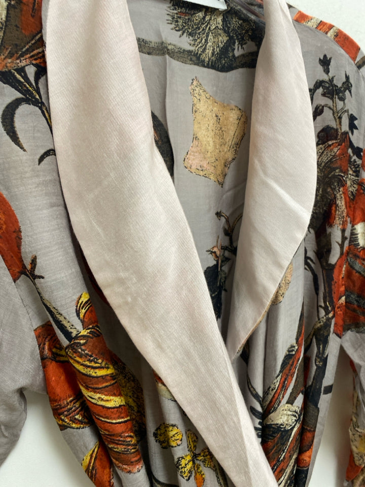 Size OSFM Orange Taupe/Black Floral Ladies Robe