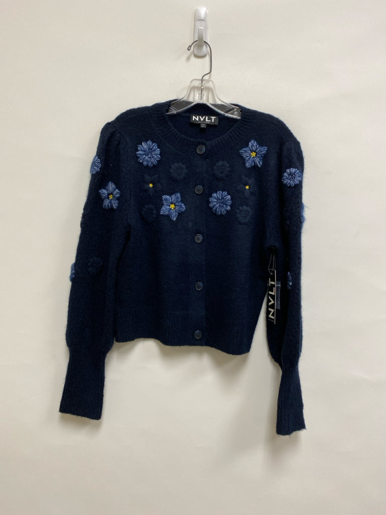 NWT Size S Dark Navy Flowers Cardigan Embroidered Ladies Sweater