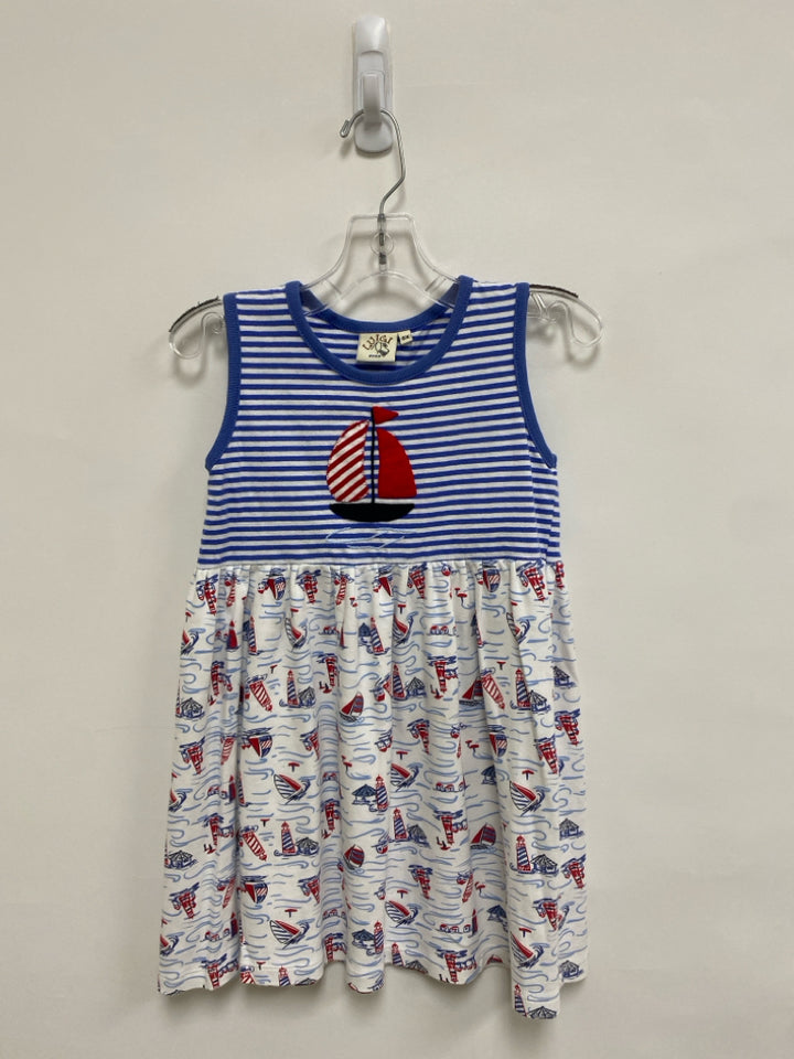 Luigi SIZE 6X Blue/White Red Stripes Sleeveless Girl&