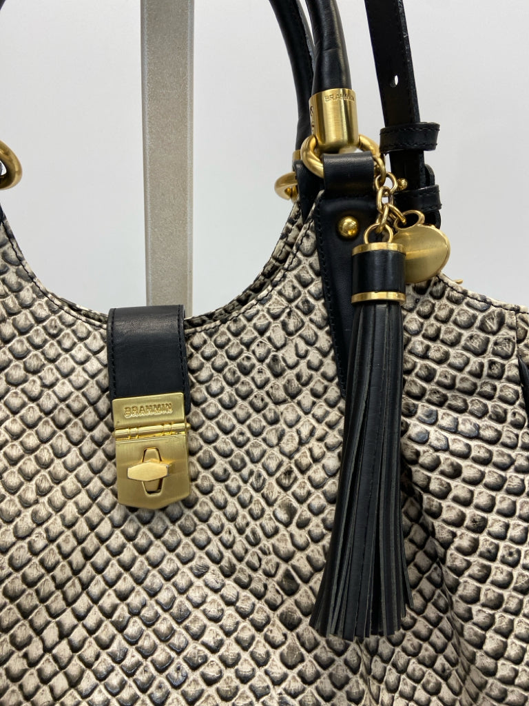 Brahmin Black Gray Embossed Handbag