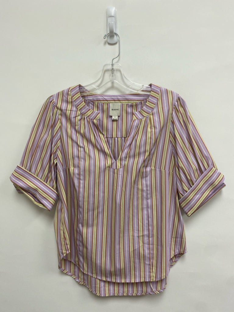 Maeve Size S Lavender White/Tan Stripes V Neck Ladies Top