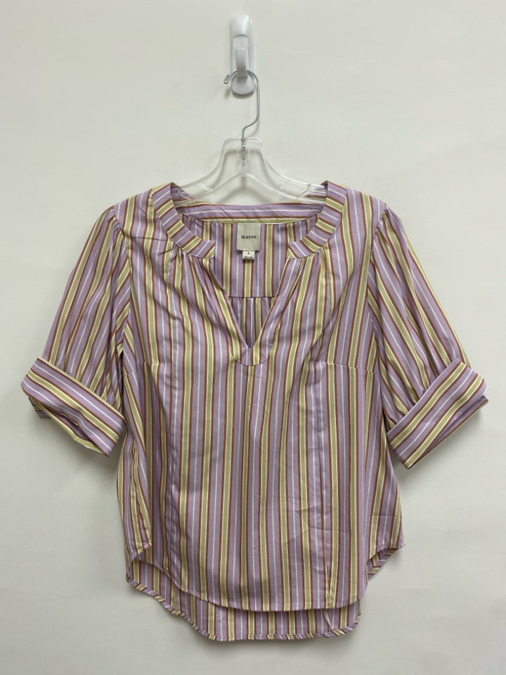 Maeve Size S Lavender White/Tan Stripes V Neck Ladies Top