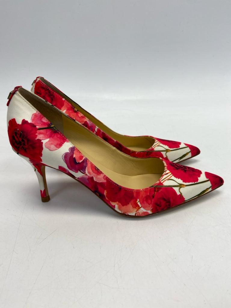 Ivanka Trump  Size 4.5 White Dark Pink Flower(s) Heels