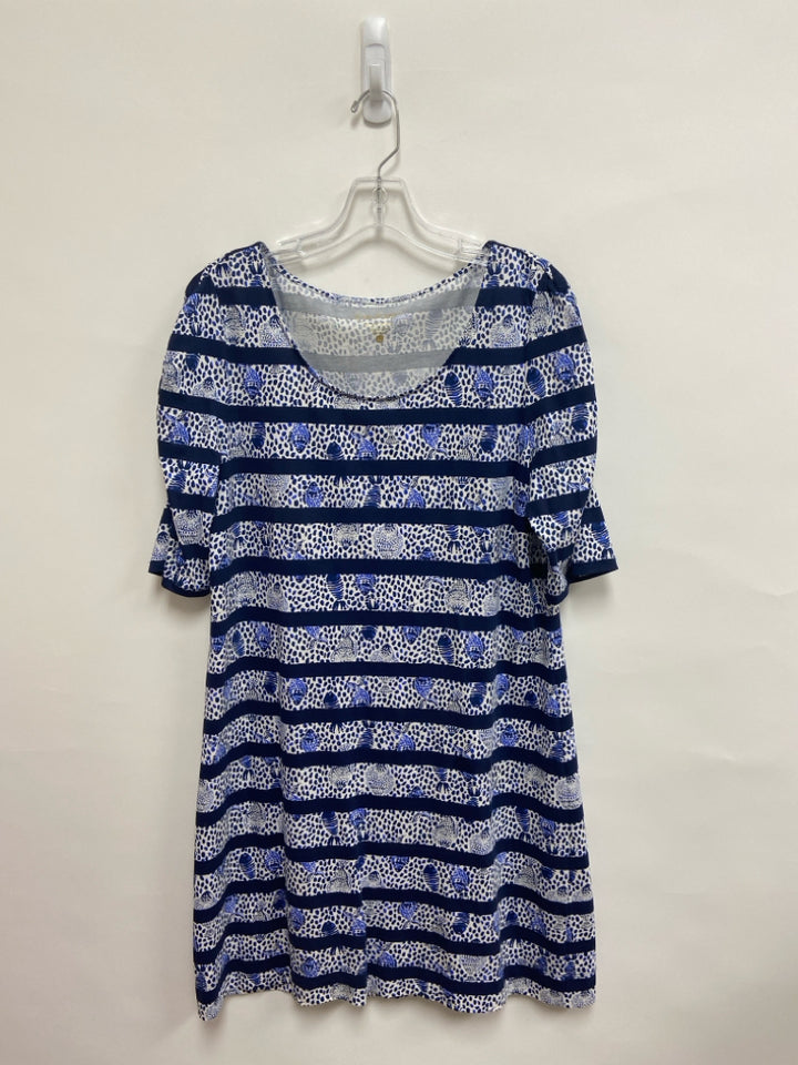LILLY PULITZER Size L Navy/Blue White Shells Puff Sleeve Ladies Dress