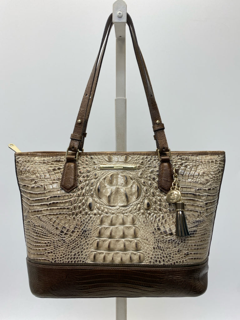 Brahmin Tan Brown Embossed Leather Medium Asher Handbag