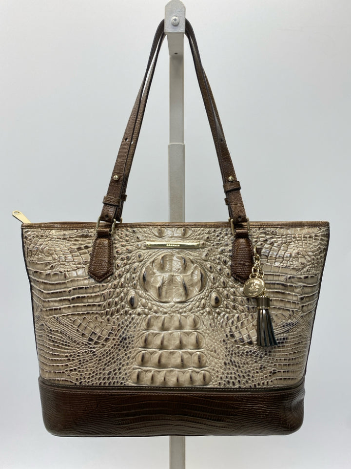 Brahmin Tan Brown Embossed Leather Medium Asher Handbag