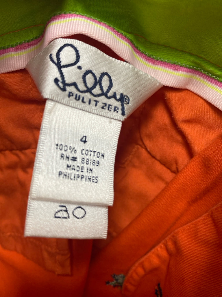 LILLY PULITZER Size 4 Orange Green/Blue Frog Embroidered Ladies Skirt