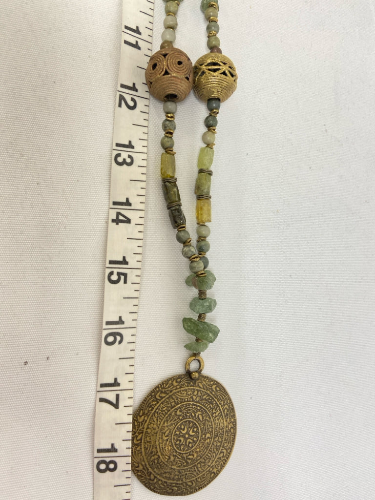Gold Color Green Medallion(s) Necklace