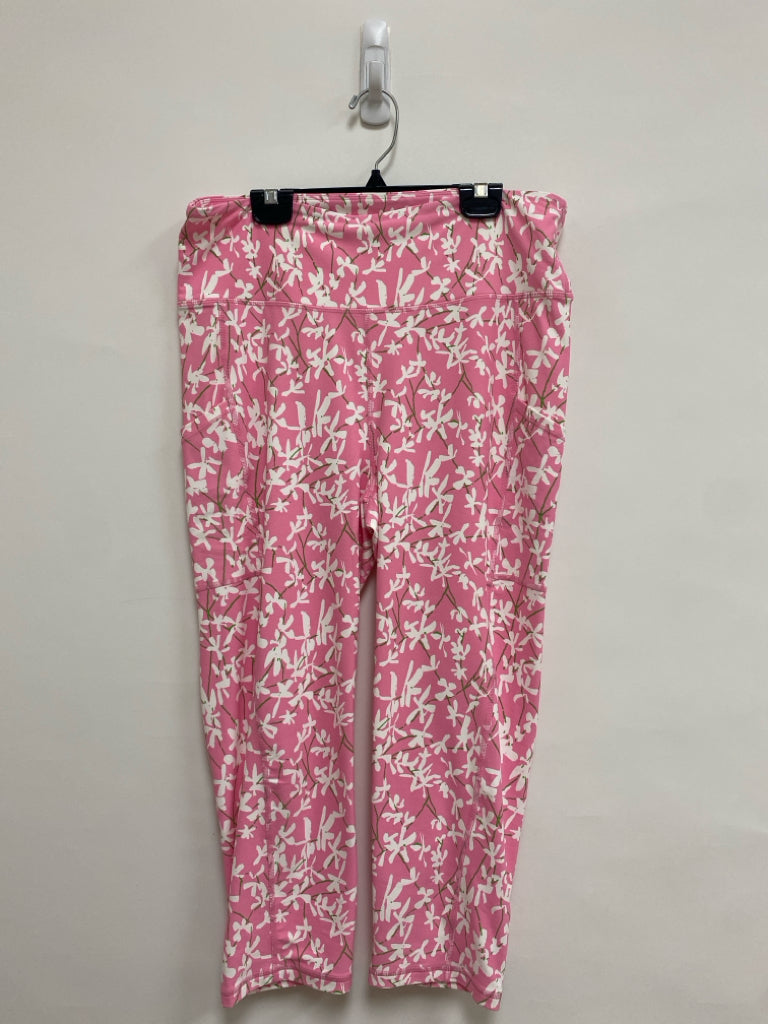 LILLY PULITZER Size XL Pink White/Green Flowers Cropped Athletic Leggings