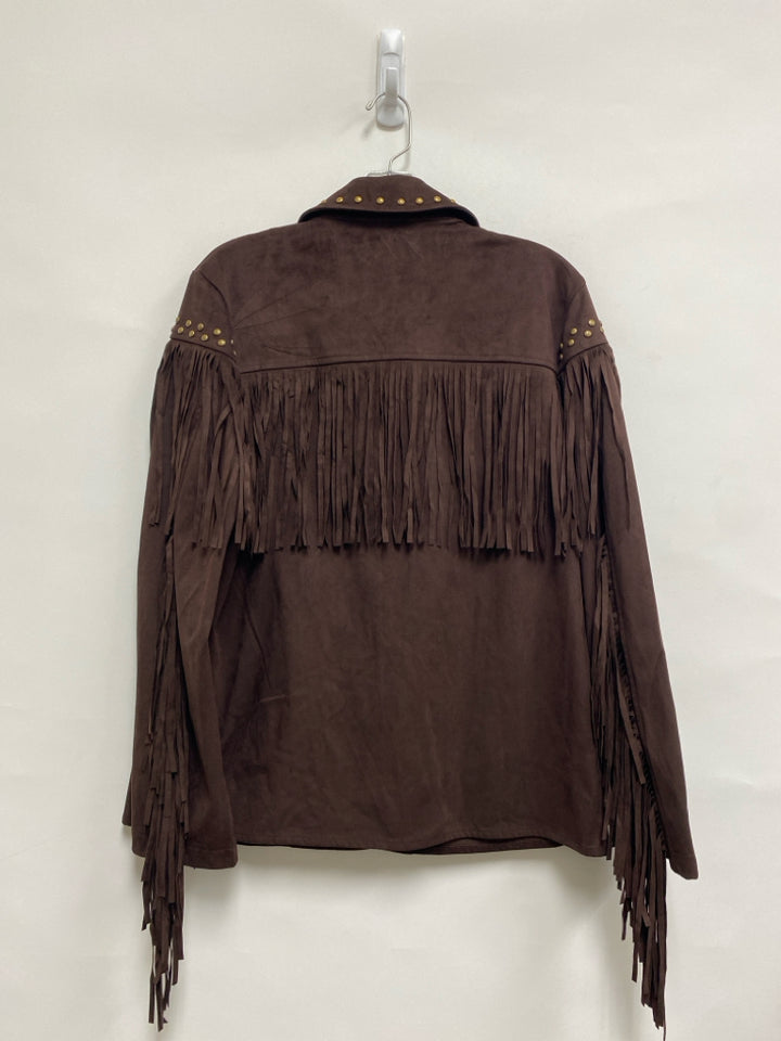 NWT Size S Brown Fringe Button Up Faux Suede Ladies Jacket