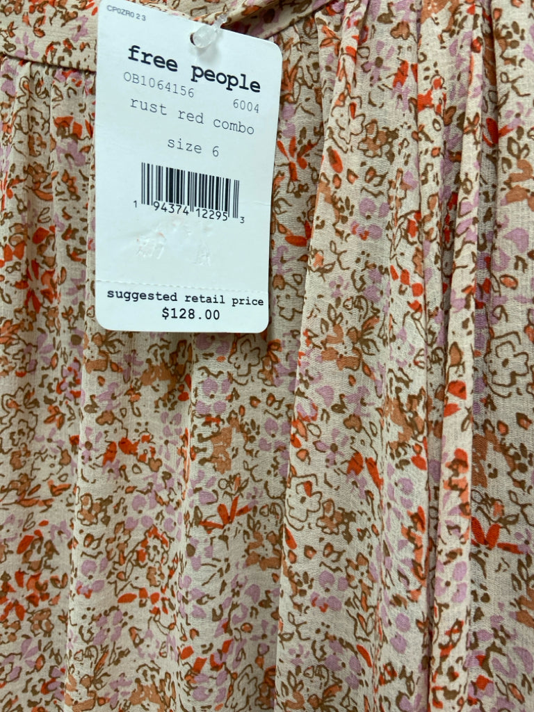 NWT Free People Size 6 Peach/Coral Tan Floral Ladies Skirt