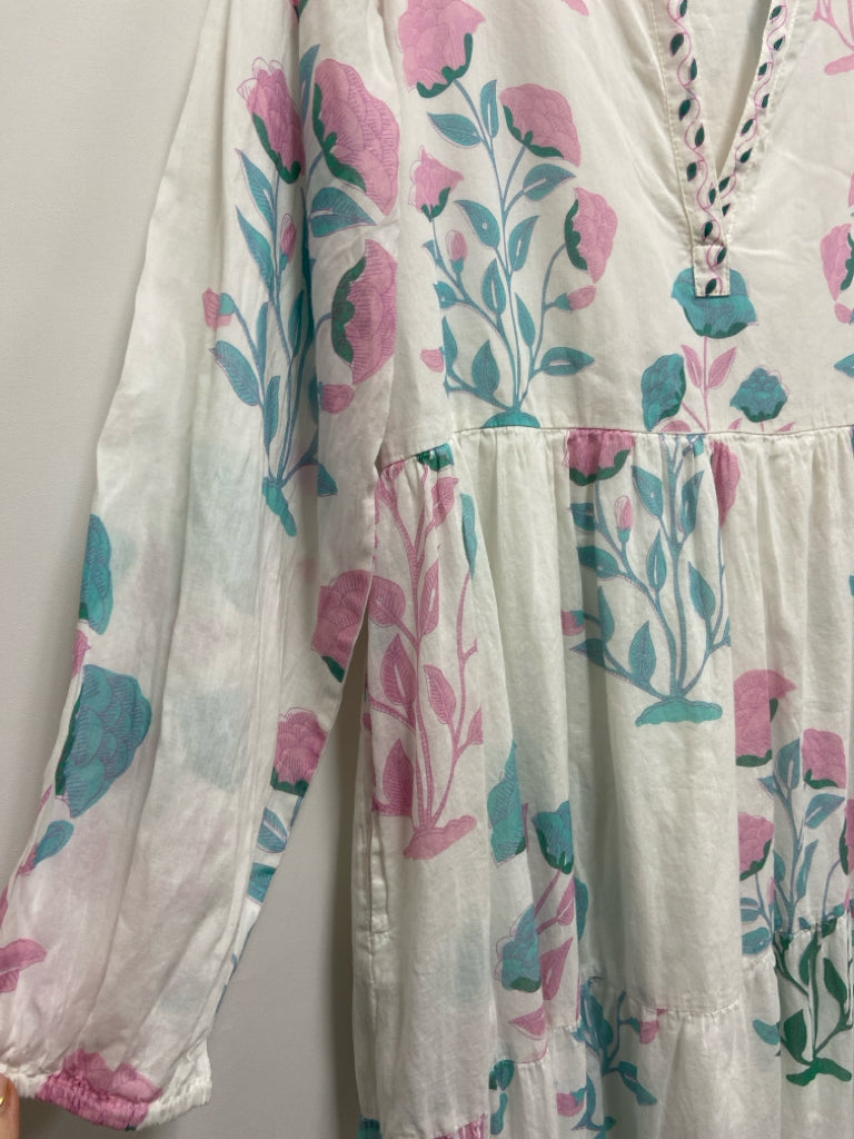 Size L White Blue/Pink Floral Ladies Dress