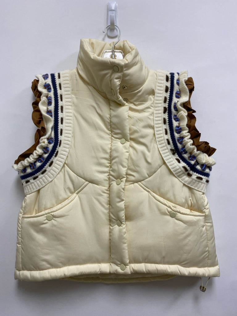 Size M Ivory Brown/Blue Trimmed Puffer Ladies Vest