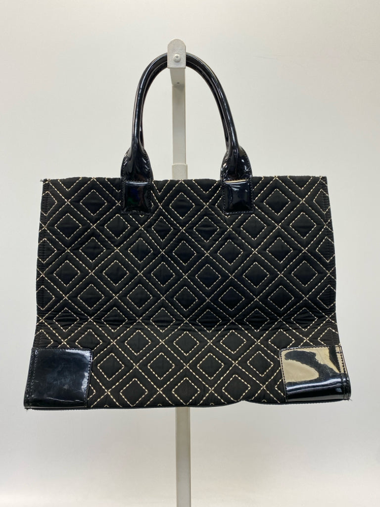 Tory Burch Black Gold Stitching Fabric Handbag