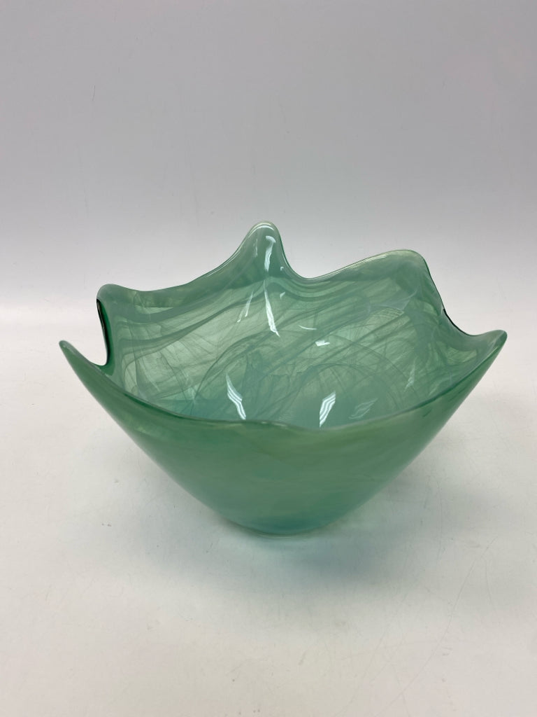 Pier 1 Green White Swirl Glass Decorative Bowl