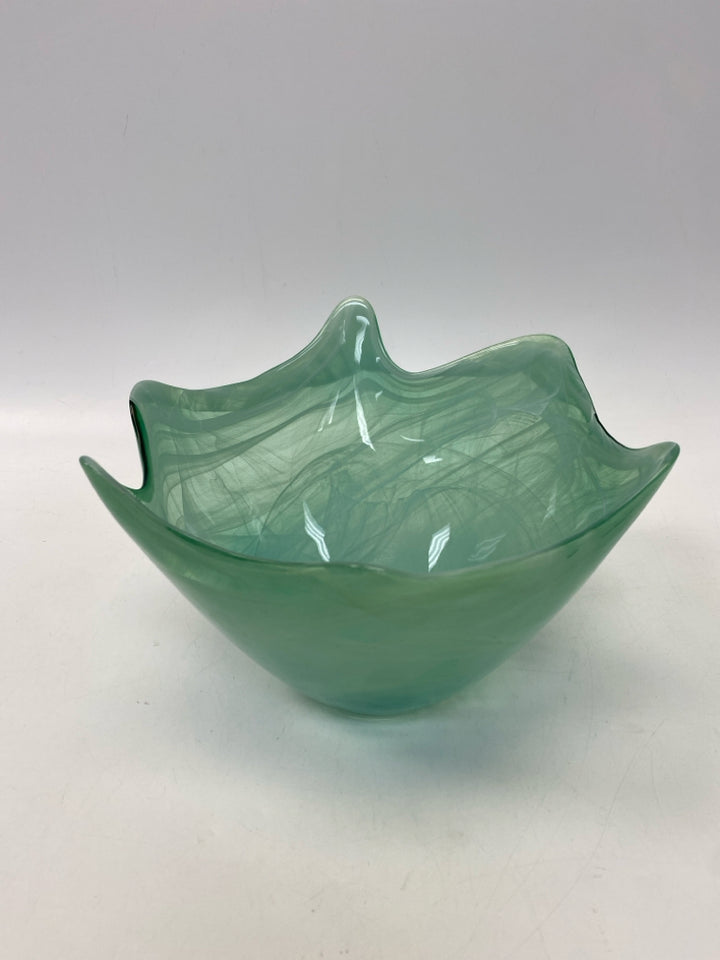 Pier 1 Green White Swirl Glass Decorative Bowl