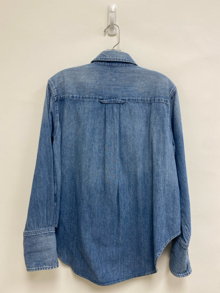 Citizens/Humanity Size S Faded Blue Ruffles Button Up Denim Ladies Top