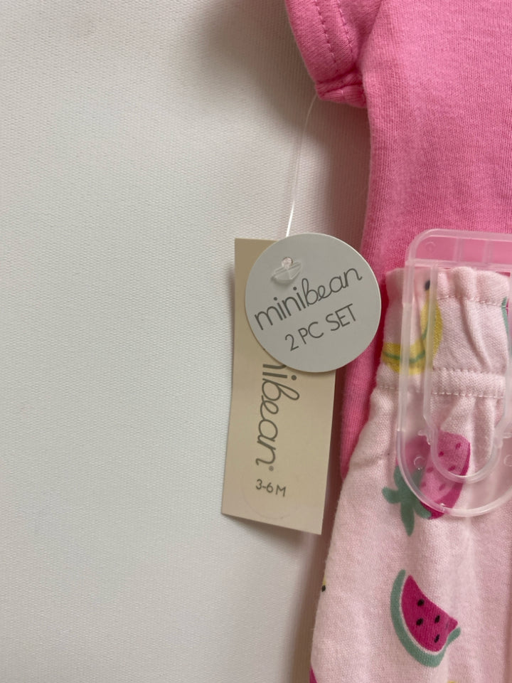 NWT SIZE 3-6M Pink Red/Green Fruit Embroidered Girl&