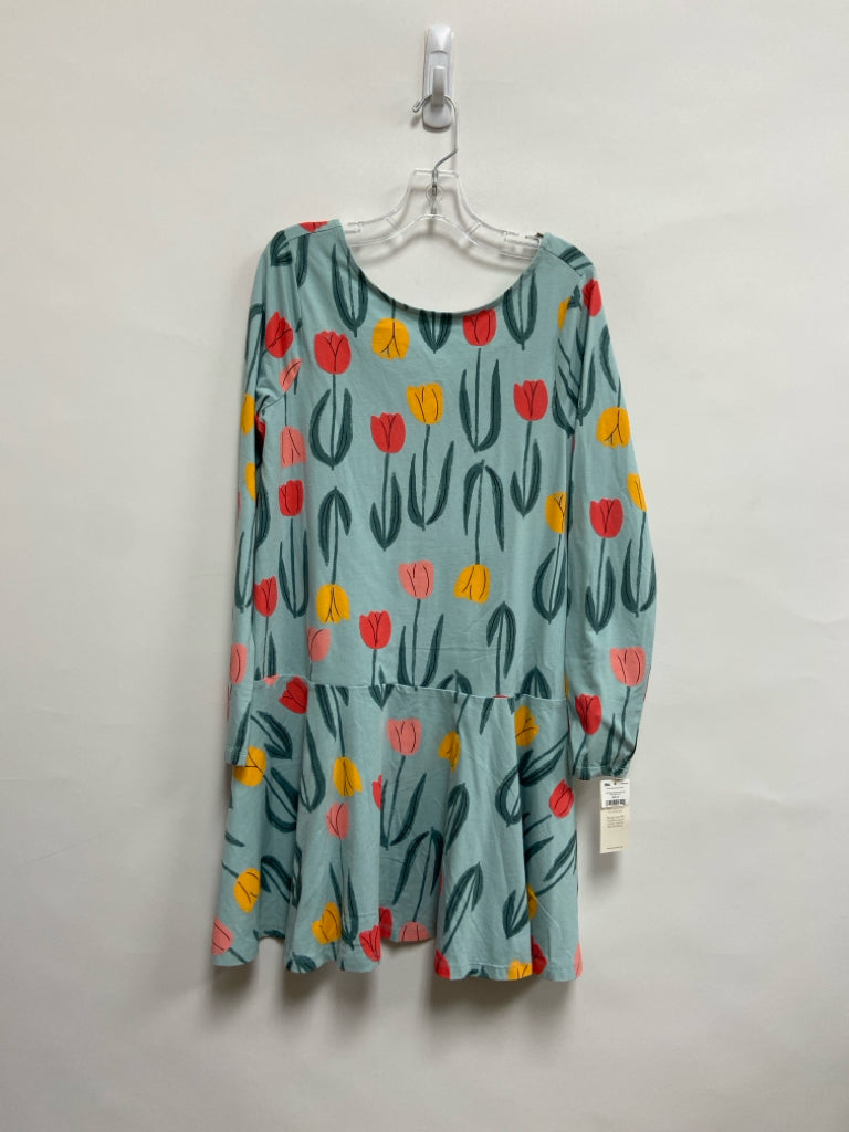 NWT SIZE 16 Aqua Coral/Yellow Flowers Long Sleeve Girl&