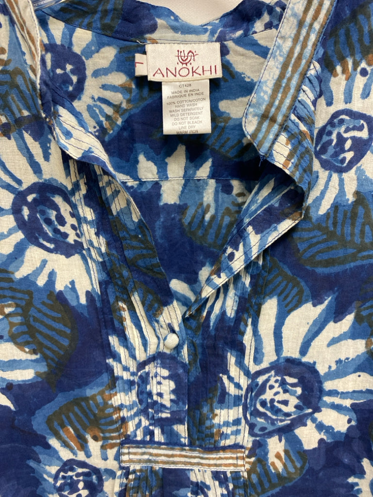 Size L Blue White/Brown Flowers Ladies Top