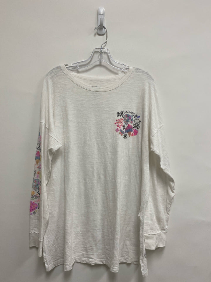 Natural Life Size M White Pink/Blue Flowers Ladies Top