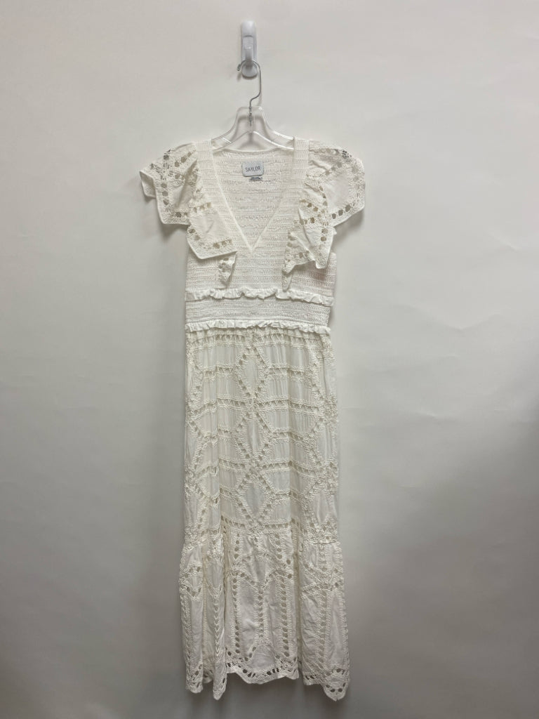 SAYLOR Size S White Smocking Maxi Embroidered Ladies Dress