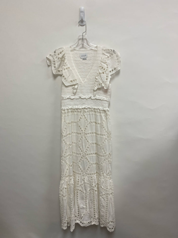 SAYLOR Size S White Smocking Maxi Embroidered Ladies Dress