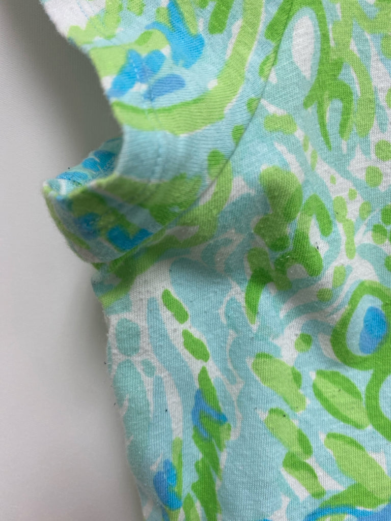 LILLY PULITZER Size L Blue/White Green Pom Poms V Neck Ladies Dress